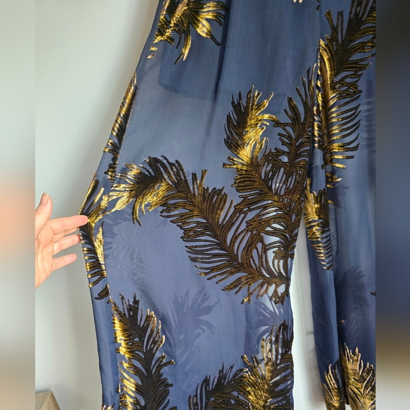 Karen Millen New Navy Blue Feather Devore Woven Wide Leg Dress Pants US SZ 8 - Picture 5 of 12